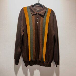 XL Beams Plus Knit Stripe Long Sleeve Polo (100% Wool)